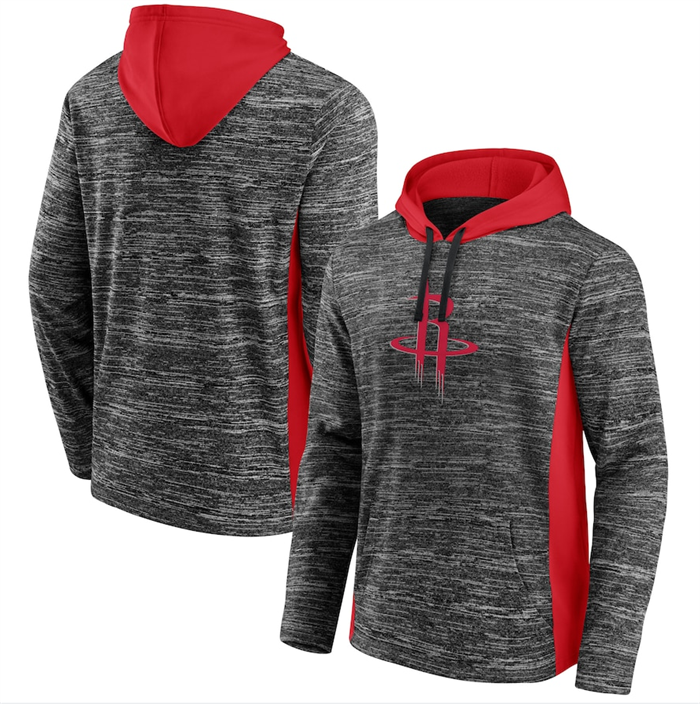 Men's Houston Rockets Heathered Charcoal Red Instant Replay Color Block Pullover Hoodie